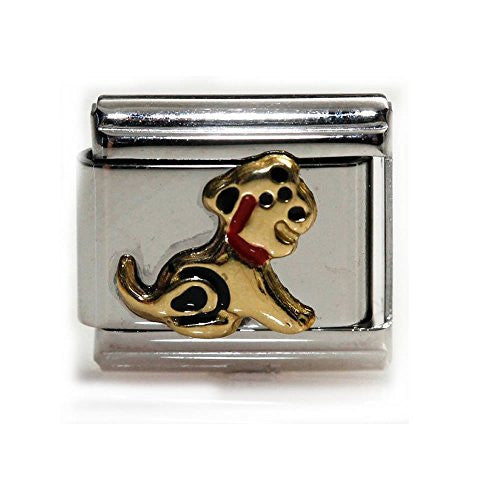 Gold Tone Dog w/ Spots Italian Link Bracelet Charm