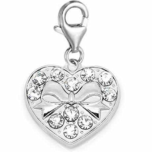 Clip on Heart with Bowknot Charm for European Jewelry with Lobster Clasp