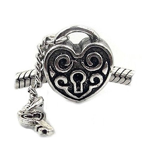 Key to My Heart Dangling Charm Spacer Beads for Snake Chain Charm Bracelet