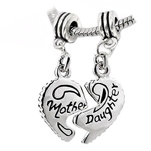 Mother Charm Two Piece" Mother Daughter" Heart Charm Beads for Snake Chain Bracelet - Sexy Sparkles Fashion Jewelry - 1