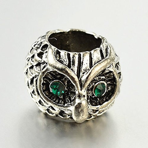 Owl Charm Bead With Dark Green Crystals for European Snake Chain Charm Bracelet - Sexy Sparkles Fashion Jewelry - 1