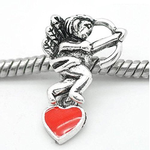 Cupid W/heart Charm European Bead Compatible for Most European Snake Chain Bracelet