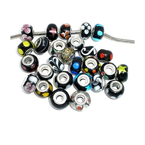 Ten Pack of Assorted s Glass Lampwork Murano Glass Beads For Snake Chain Bracelet (Black Mix)