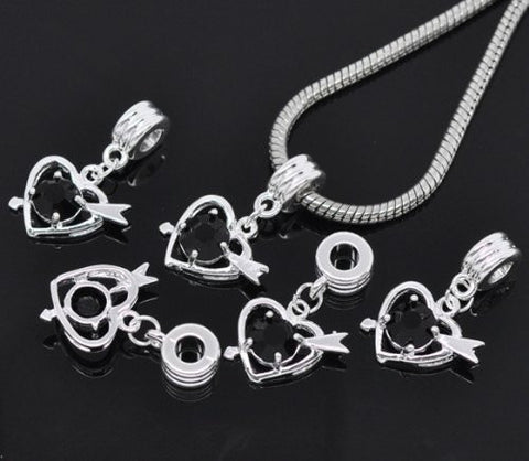 Black Rhinestone Cupid Heart Dangle for Snake Chain Charm Bracelet - Sexy Sparkles Fashion Jewelry - 3