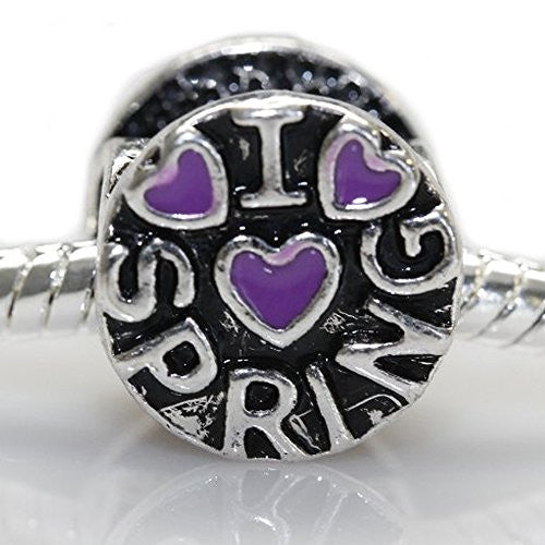 I Love Spring with Purple Heart Charm for snake charm Bracelet