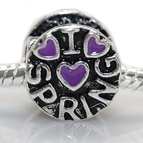 I Love Spring with Purple Heart Charm for snake charm Bracelet - Sexy Sparkles Fashion Jewelry - 1