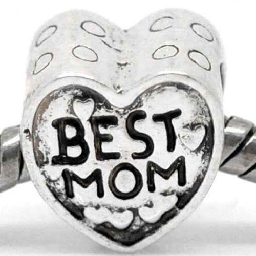 Best Mom Heart Charm European Bead Compatible for Most European Snake Chain Bracelet