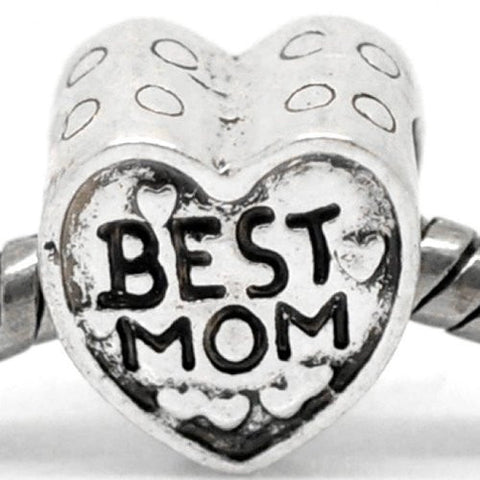 Best Mom Heart Charm European Bead Compatible for Most European Snake Chain Bracelet - Sexy Sparkles Fashion Jewelry - 1