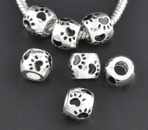 Paw Print on Round Black Enamel Bead Spacer for Snake Chain Charm Bracelet - Sexy Sparkles Fashion Jewelry - 2