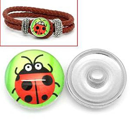 Ladybird Design Glass Chunk Charm Button Fits Chunk Bracelet