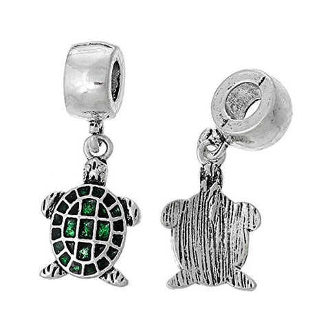 Turtle with Enamel Green Crystals Bead Compatible for Most European Snake Chain Bracelet - Sexy Sparkles Fashion Jewelry - 2
