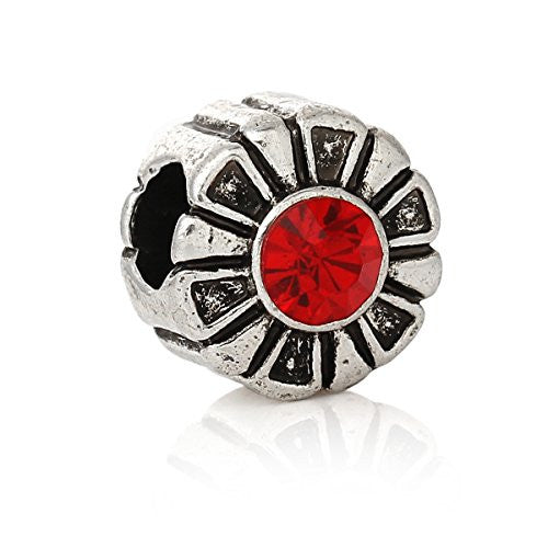Round Charm Bead W/ Red  Crystal Spacer