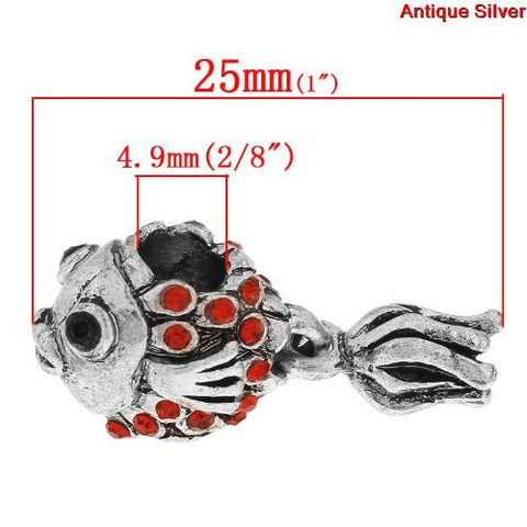 Beautiful Fish with Dangle Tail and Red Crystals Bead for Snake Chain Bracelet - Sexy Sparkles Fashion Jewelry - 3