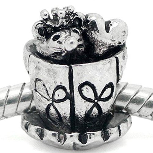 Mouse and Heart Inside Tea/coffee Cup European Bead Compatible for Most European Snake Chain Bracelet - Sexy Sparkles Fashion Jewelry - 1