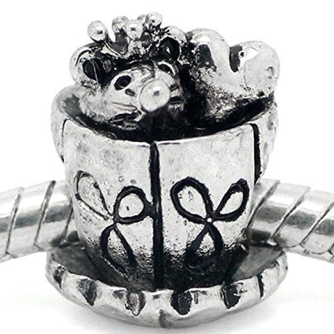 Mouse and Heart Inside Tea/coffee Cup European Bead Compatible for Most European Snake Chain Bracelet - Sexy Sparkles Fashion Jewelry - 1