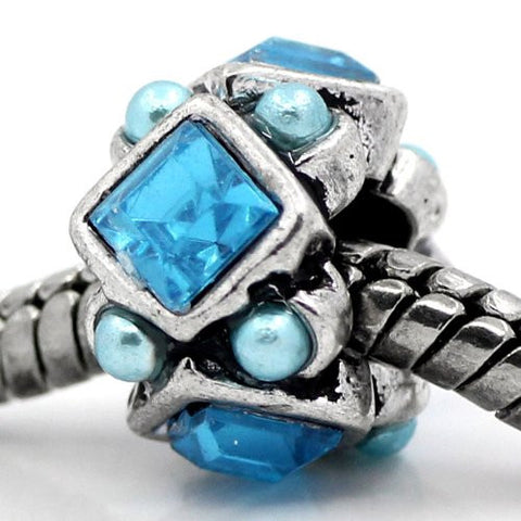 Blue  Rhinestones Bead Charm Spacer For Snake Chain Charm Bracelet - Sexy Sparkles Fashion Jewelry - 2