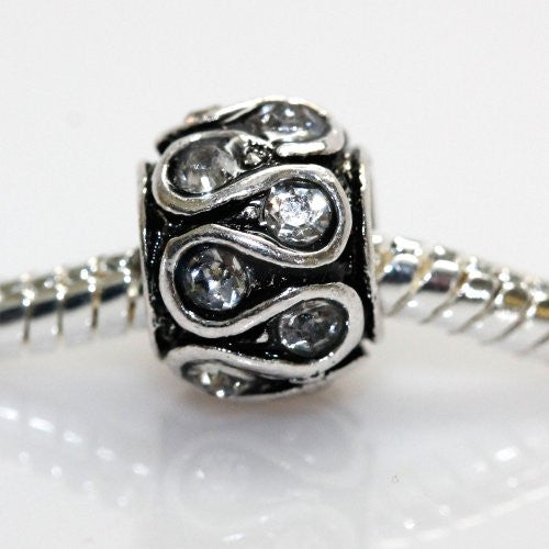 Clear Rhinestones Swirl Design Charm Compatible with European Snake Chain Charm Bracelet - Sexy Sparkles Fashion Jewelry - 1