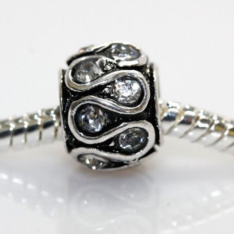 Clear Rhinestones Swirl Design Charm Compatible with European Snake Chain Charm Bracelet - Sexy Sparkles Fashion Jewelry - 1