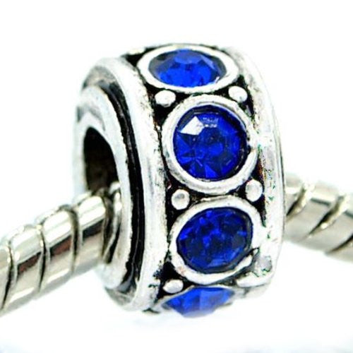 Rhinestone Birthstone Blue September Sapphire  Rhinestone Spacer European Bead Compatible for Most European Snake Chain Bracelet - Sexy Sparkles Fashion Jewelry