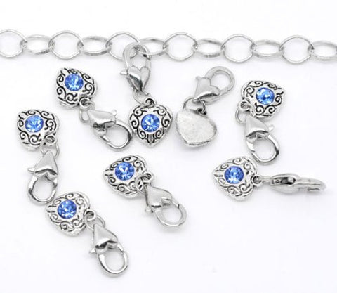 Antique Silver March Rhinestone Heart Clip On Charms. Fits Thomas Sabo 26x10mm. - Sexy Sparkles Fashion Jewelry - 3