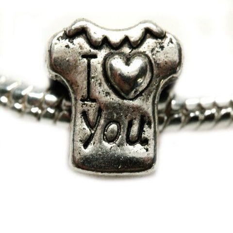 I Love You T-shirt Charm European Bead Compatible for Most European Snake Chain Bracelet - Sexy Sparkles Fashion Jewelry - 2