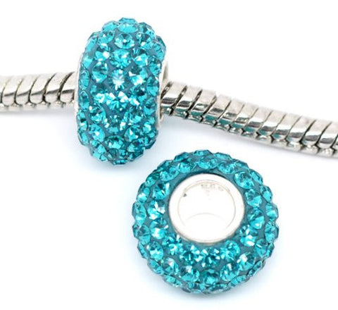 Blue Aqua Element Pave Silver Tone European Bead Charms - Sexy Sparkles Fashion Jewelry - 2