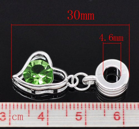 August Birthstone Heart with Light Green rhinestone charm for European Snake chain charm bracelet - Sexy Sparkles Fashion Jewelry - 4