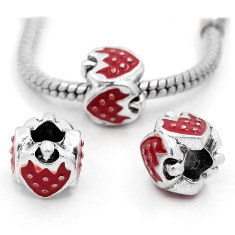 Strawberry Bead Silver Tone European Bead Compatible for Most European Snake Chain Charm Bracelet - Sexy Sparkles Fashion Jewelry - 3