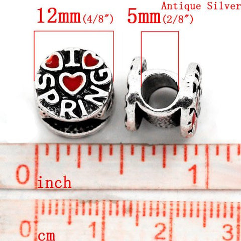 Carved Red Enamel I Love Spring Charm Charm European Bead Compatible for Most European Snake Chain Bracelet - Sexy Sparkles Fashion Jewelry - 3