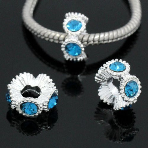 Flower with Light Blue Rhinestones Charm Spacer For Snake Chain Charm Bracelets - Sexy Sparkles Fashion Jewelry - 3