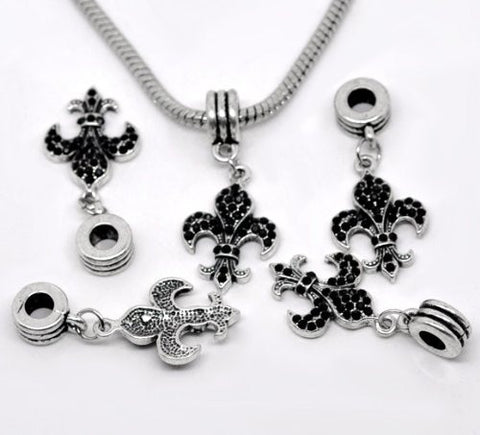 Black Fleur De Lis Dangle European Bead Compatible for Most European Snake Chain Charm Bracelet - Sexy Sparkles Fashion Jewelry - 2