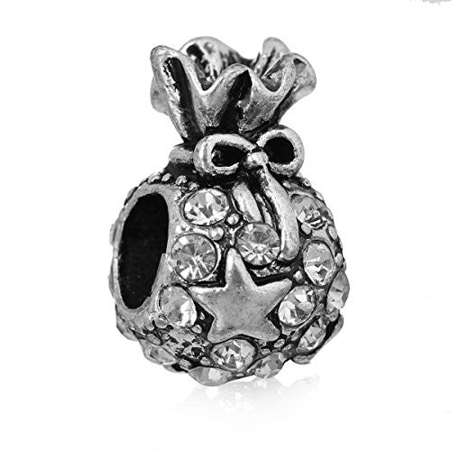 Christmas Gift Bag with Clear Crystals Charm Bead for European Snake Chain Charm Bracelet