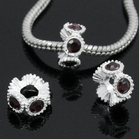 Flower with Red Rhinestones Charm Spacer For Snake Chain Charm Bracelets - Sexy Sparkles Fashion Jewelry - 3