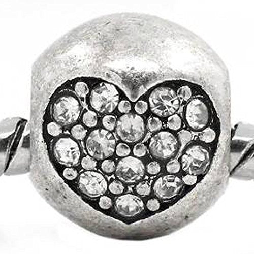 Heart Carved On Charm With Rhinestones Bead Spacer For Snake Chain Bracelet - Sexy Sparkles Fashion Jewelry - 1
