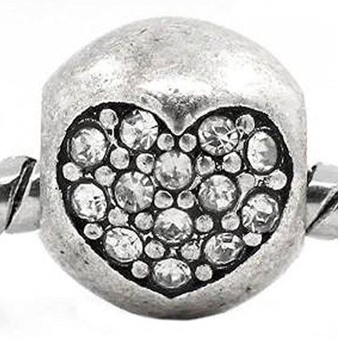 Heart Carved On Charm With Rhinestones Bead Spacer For Snake Chain Bracelet - Sexy Sparkles Fashion Jewelry - 1