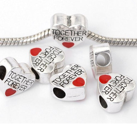 Together Forever Love Heart Charm European Bead Compatible for Most European Snake Chain Bracelet - Sexy Sparkles Fashion Jewelry - 2