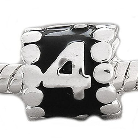 Black Enamel Number Charm Bead  "4" European Bead Compatible for Most European Snake Chain Charm Bracelets - Sexy Sparkles Fashion Jewelry - 1
