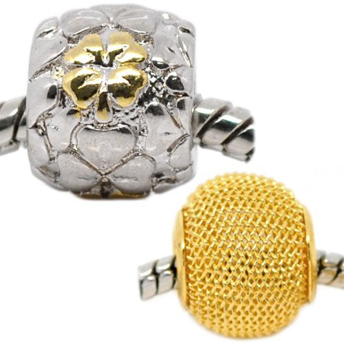 Gold tone Mesh Charm and Flower Pattern Charm Beads for Snake Chain Bracelet