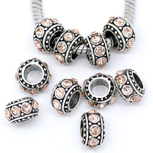 Five (5)November Birthstone  Topaz Rhinestone Charms Spacer Beads For Snake Chain Charm Bracelet