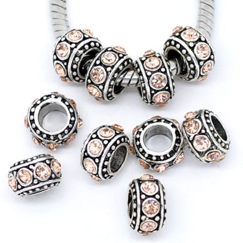 Five (5)November Birthstone  Topaz Rhinestone Charms Spacer Beads For Snake Chain Charm Bracelet - Sexy Sparkles Fashion Jewelry - 1