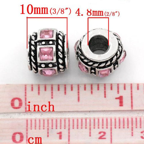Square Design Pink Crystal European Bead Compatible for Most European Snake Chain Charm Bracelets - Sexy Sparkles Fashion Jewelry - 2