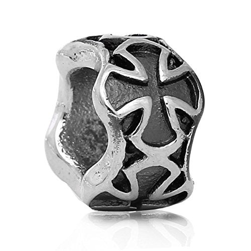 Silver Tone Religious Cross Pattern Charm Spacer European Bead Compatible for Most European Snake Chain Bracelet