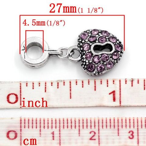 Purple Crystals Heart Lock Dangle Charm Bead For Snake Chain Bracelet - Sexy Sparkles Fashion Jewelry - 3
