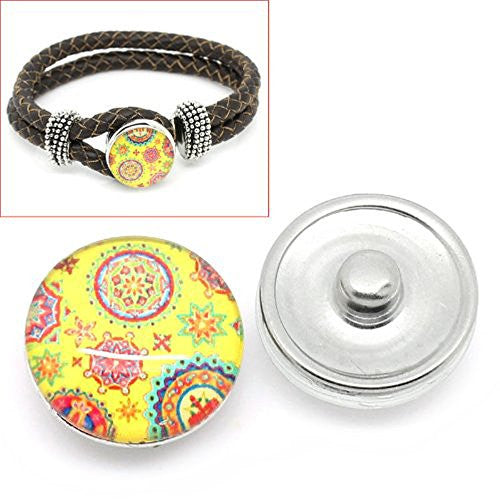 Floral Vintage Design Glass Chunk Charm Button Fits Chunk Bracelet - Sexy Sparkles Fashion Jewelry - 1