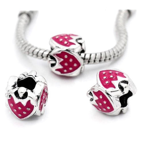 Fushia Strawberry Bead Silver Tone Dangle European Bead Compatible for Most European Snake Chain Charm Bracelet - Sexy Sparkles Fashion Jewelry - 3