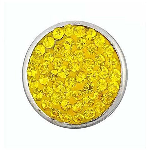 Yellow Crystals Chunk Snap Jewelry Button Round Silver Tone Fit Chunk Bracelets