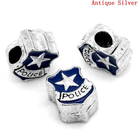 Police Police Officer Badge Blue Enamel Charm European Bead Compatible for Most European Snake Chain Bracelet - Sexy Sparkles Fashion Jewelry - 2