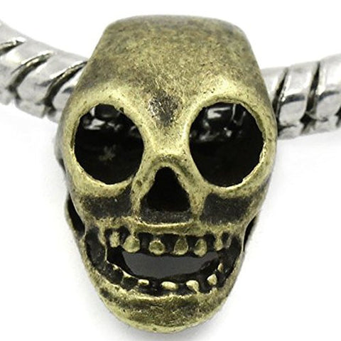 Halloween Bronze Plated Skull European Bead Compatible for Most European Snake Chain Bracelet - Sexy Sparkles Fashion Jewelry - 1