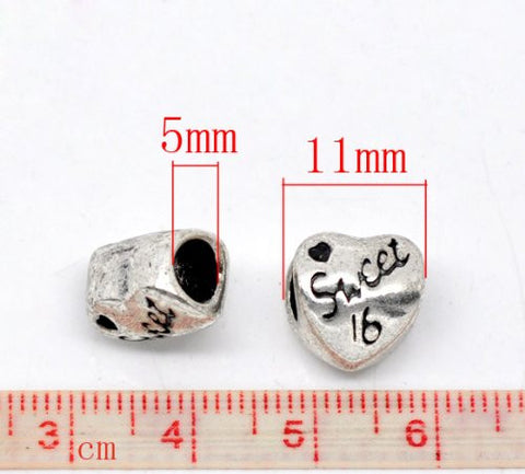 Sweet 16 Birthday Heart European Bead Compatible for Most European Snake Chain Bracelet - Sexy Sparkles Fashion Jewelry - 3