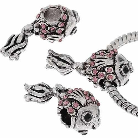 Beautiful Fish with Dangle Tail and Pink Crystals Bead for Snake Chain Bracelet - Sexy Sparkles Fashion Jewelry - 2